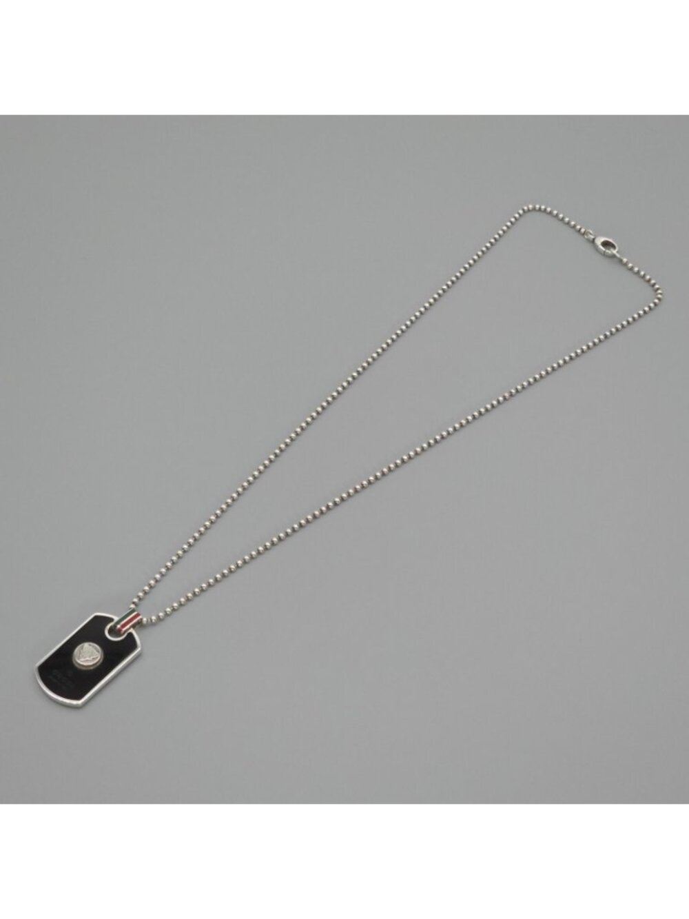 Gucci Cles Dog Tag Enamel Necklace 60 cm Black Color Web Sterling Silver - Picture 2 of 10
